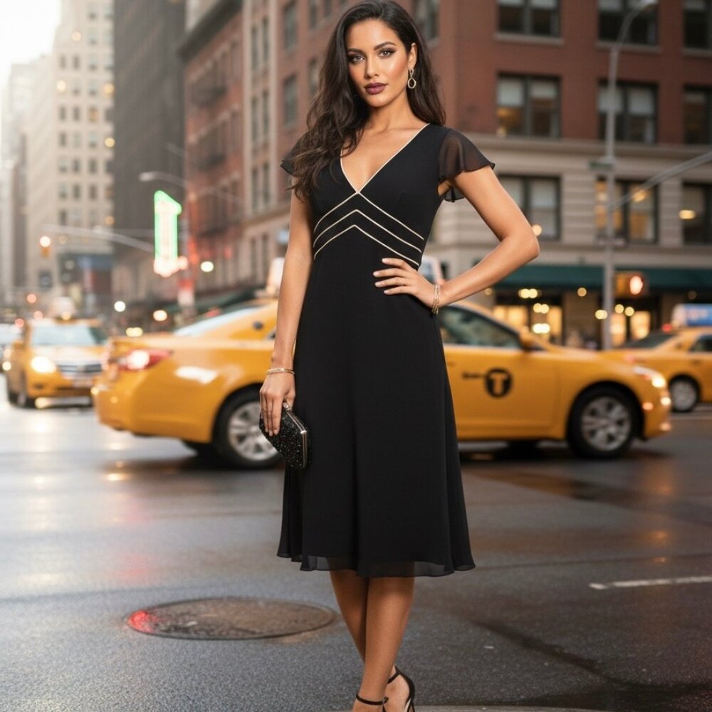 BCBG Max Azria Black Dress with White Edging- Size 6